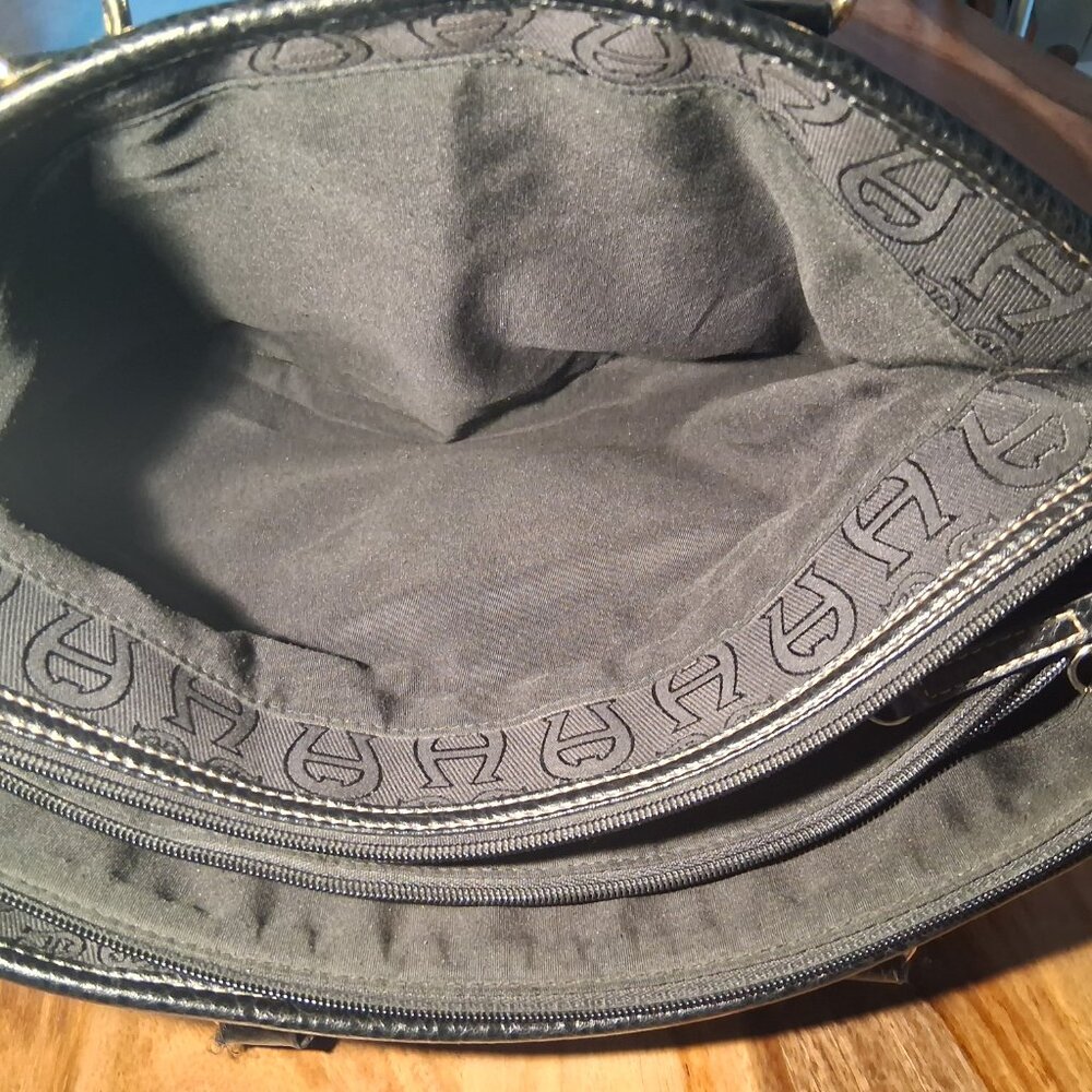 Etienne Aigner Black Signature A Logo Tote Shoulder Handbag Organizer Work Bag - Picture 10 of 16